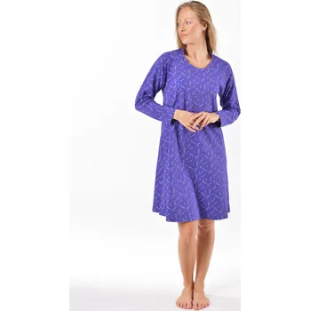 Dámská noční košile GINA 19175P Košilka noční dámská dlouhý rukáv Barva: Levandulová-Šedobílá, Velikost: L