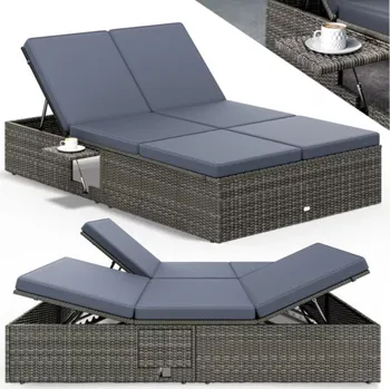 Zahradní nábytek Zahradní lehátko z polyratanu 200x115x33cm | šedé/antracitové
