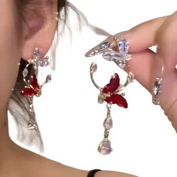 Šperk Dlouhé visací zirkonové náušnice pro ženy s motýlím designem pro svatby, večírky a každodenní nošení