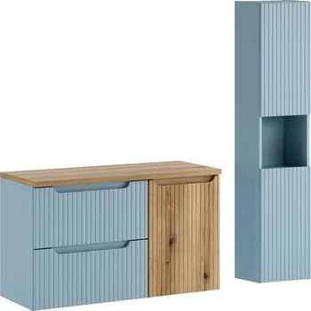 Koupelnový nábytek Koupelnová sestava Nova Denim s deskou a košem na prádlo 100 cm modrá/dub coast evoke