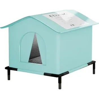 Pelíšek pro psa Voděodolná venkovní bouda pro mazlíčky 36 x 36 x 36 cm Podpěra 7 cm Zimní teplý domeček Skládací pratelná bouda modrá