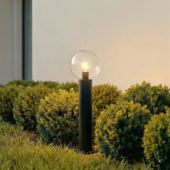 Lampička Lindby Stojací lampa Dangan, čirá, výška 60 cm, sklo, kov - Podstavec – Ø 13,5 cm, výška 2 cm; výška stínidla na lampu 21 cm průhledný, černý 1 x 15 W LED - Doprava zdarma