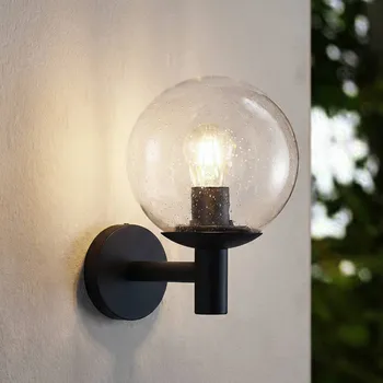 Venkovní osvětlení Lindby venkovní nástěnné svítidlo Dangan, čiré sklo, Ø 20 cm - Nástěnný držák - Ø 12 cm, výška 2,3 cm; výška stínidla na lampu 21 cm černá, čirá 1 x 15 W LED - Doprava zdarma