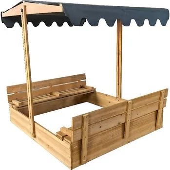 Hra na zahradu eliNeli Pískoviště s krytem/lavičkami a šedou stříškou