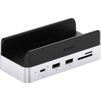 ORICO USB-C® dokovací stanice VS10 Mini Dock Desktop Stand Integrovaný držák, integrovaná čtečka karet, Rozšiřující patice M.2 SSD