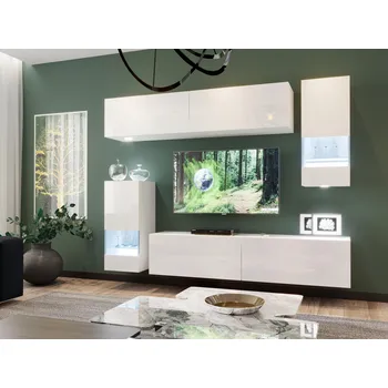 Obývací stěna MOB Berny 76 (bílá + bílý lesk)