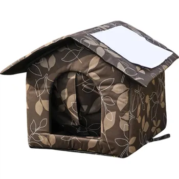 Pelíšek pro psa Venkovní zimní bouda pro domácí mazlíčky 35 x 35 x 30 cm Voděodolná skládací pratelná bouda z oxfordské tkaniny hnědá