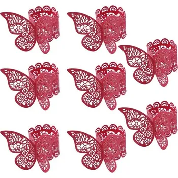 Kroužek na ubrousek Papírový kroužek na ubrousky s motýlem 50 ks červená