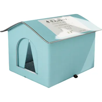 Pelíšek pro psa Voděodolná venkovní bouda pro mazlíčky 36 x 36 x 36 cm Zimní teplý domeček Skládací pratelná bouda pro psy a kočky modrá