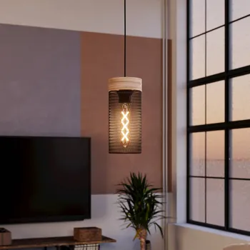 Svítidlo EGLO Závěsné svítidlo Kilnsdale, Ø 11 cm, černá/hnědá, ocel černá, hnědá 1 x 40 W - Doprava zdarma