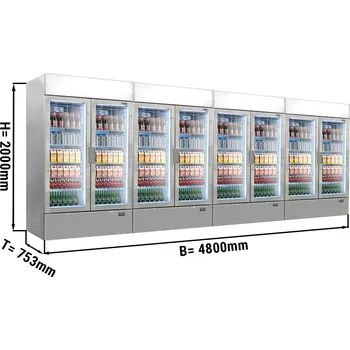 G.Gastro (4 pieces) Commercial Beverage Display Fridge PREMIUM - Frameless - 4800 L - 8 Glass Doors - Advertising Display