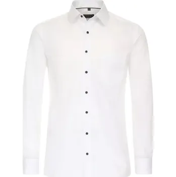 Pánská košile Velká pánská klasická hladká košile s dlouhým rukávem Redmond 231700100-01 bílá s černými knoflíky (3XL)