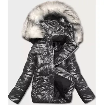 Černá krátká dámská zimní károvaná bunda (16m9052-392) odstíny černé S (36)