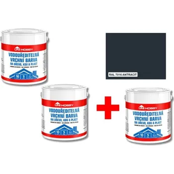 univerzální barva UNI HOBBY SET barva vodou ředit. 2,5l antracit 2 + 1 zdarma