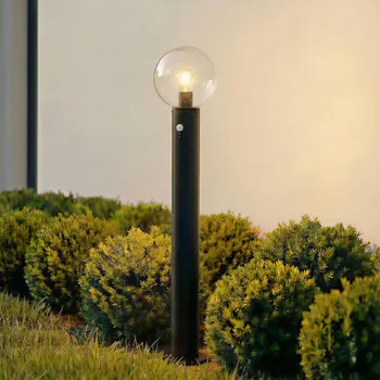 Lampička Lindby osvětlení cesty Dangan, čiré, 90 cm, sklo, senzor - Podstavec - Ø 13,5 cm, výška 2 cm; výška stínidla na lampu 21 cm průhledný, černý 1 x 15 W LED - Doprava zdarma