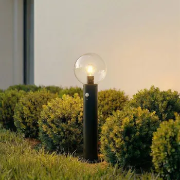 Venkovní osvětlení Lindby Podlahová lampa Dangan, čirá, 60 cm, sklo, senzor - Podstavec – Ø 13,5 cm, výška 2 cm; výška stínidla na lampu 21 cm průhledný, černý 1 x 15 W LED - Doprava zdarma