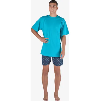 Pánská noční košile GINA 79150P Pyžamo krátké pánské Barva: Tyrkysová-Lékořice, Velikost: XXL