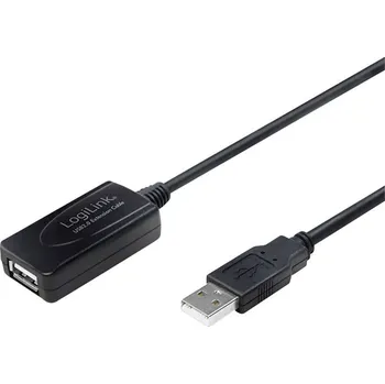 elektrický kabel LogiLink USB kabel USB 2.0 USB-A zástrčka, USB-A zásuvka 10.00 m černá UA0143