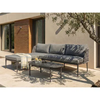 Zahradní sestava 3místná sedací souprava šedá pravostranná čalouněná hliníková konstrukce rohová pohovka a konferenční stolek stylový zahradní nábytek terasa Beliani