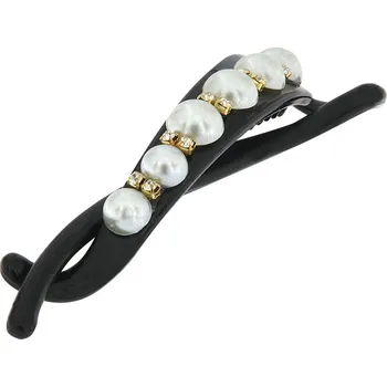 Spona do vlasů - dlouhý skřipec s perlami 3357-125, černé barvy 8000846