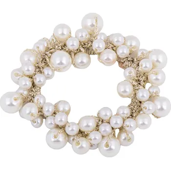 Gumička do vlasů zlatá s bílými perličkami 3933-9