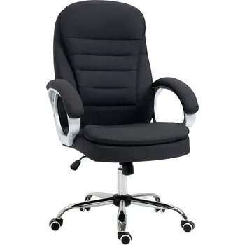 HOMCOM Kancelářská židle Vinsetto s nastavitelnými područkami, ergonomická kancelářská židle, houpací funkce, výškově nastavitelná, černá, len, 64x75x111-121 cm| Aosom