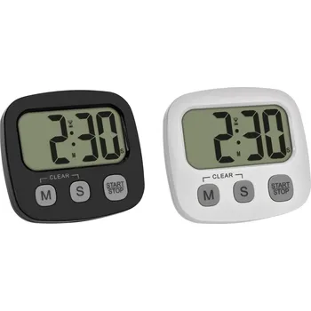Kuchyňská minutka TFA Dostmann 2er Set Digitaler Timer mit Stoppuhr und Uhrzeit stopky černá, bílá digitální