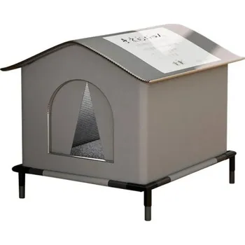 Pelíšek pro psa Voděodolná venkovní bouda pro mazlíčky 36 x 36 x 36 cm Podpěra 7 cm Zimní teplý domeček Skládací pratelná bouda šedá