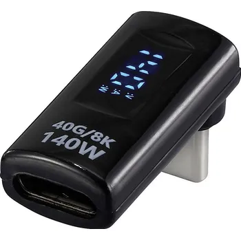 Renkforce USB3® adaptér [1x USB-C® zástrčka - 1x USB-C® zásuvka] USB4® L-Type Male to Female Charging Adapter, 8K, 140W, 40 Gpbs LED displej s nabíjením