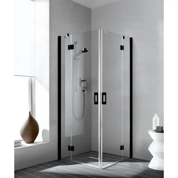 Sprchové dveře Kermi Dveře otočné s pevným polem (pravá část rohového vstupu) Liga LIESR pravé černé, čiré ESG sklo 110 x 185 cm