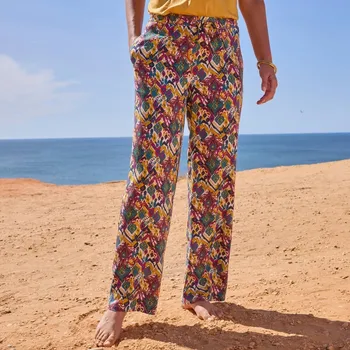 Dámské kalhoty Široké kalhoty s pružným pasem a potiskem purpurová/mangová 40