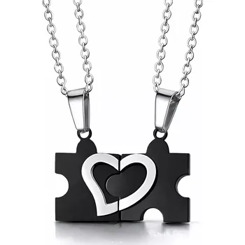 Přívěsek Ocelové přívěsky puzzle srdce Černé - Model BEZ ŘETÍZKŮ (pouze přívěsky)