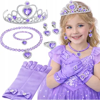 Souprava šperků SADA ŠPERKŮ PRO PRINCEZNU s KORUNKOU a RUKAVIČKAMI FIALOVÁ