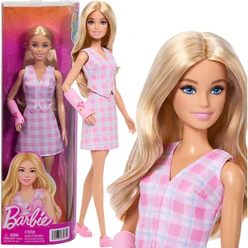 Panenka barbie fashionistas panenka v růžové kostce s růžovou dlahou na ruce