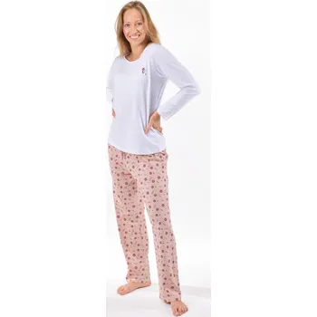 Pánské pyžamo GINA 19167P Pyžamo dlouhé dámské Barva: Bílá-Šedohnědá, Velikost: XXL