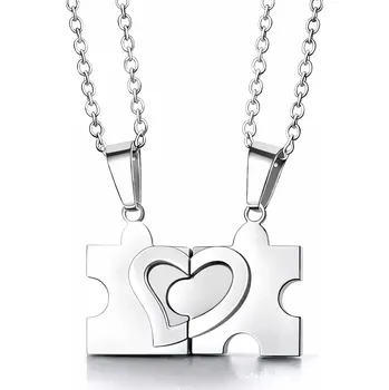 Přívěsek Ocelové přívěsky pro dva Puzzle stříbrné - Model BEZ ŘETÍZKŮ (pouze přívěsky)