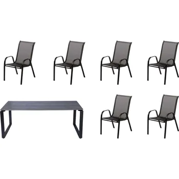 Zahradní sestava IWHome Jídelní set POSEIDON antracit + 6x židle VALENCIA 2 černá