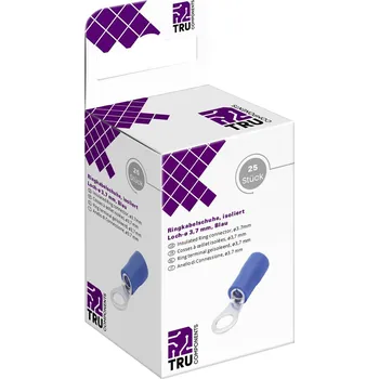 Kabelové oko TRU COMPONENTS T2010C288 kulaté kabelové oko Průřez (max.)=2.5 mm² Ø otvoru=3.7 mm částečná izolace modrá 25 ks