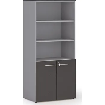 B2B Partner Kombinovaná kancelářská skříň PRIMO GRAY, nízké dveře, 800 x 500 x 1781 mm, šedá/grafit