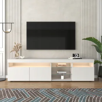 Televizní stolek Černá moderní TV skříňka se střídavým LED osvětlením 180x35x45cm Bílá