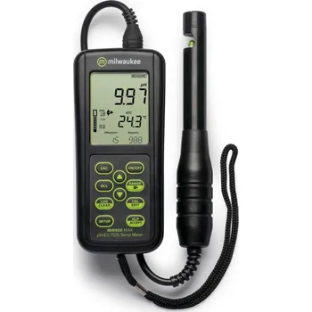 Milwaukee MW806, pH/EC/TDS/Teplota (Tento kombinovaný přístroj Milwaukee MW806 MAX pH/EC/TDS/Temp. 4 v 1 umožňuje měřit pH, EC (vodivost), TDS a teplotu pomocí jediného přístroje a jediné sondy. Rozměry přístroje 20x8,5x5 cm.)