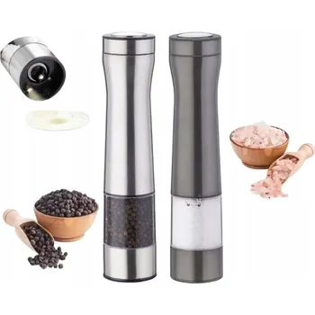 Kuchyňský mlýnek Elektrický mlýnek na koření z oceli s nastavitelnou hrubostí, sada 2 ks, černá/šedá