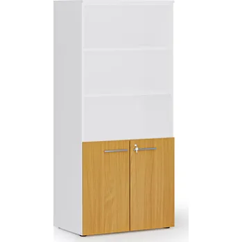 Kancelářská sestava Kombinovaná kancelářská skříň PRIMO WHITE, nízké dveře, 800 x 500 x 1781 mm, bílá/buk