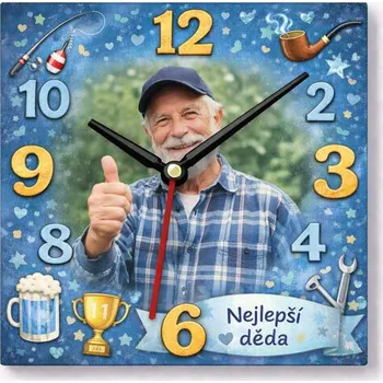 Hodiny Hodiny z vlastní fotografie – nejlepší děda - 20x20 cm / Plast / Karikatura