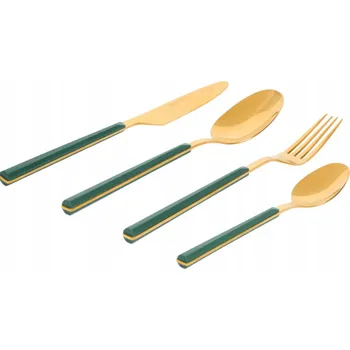 Příbor SADA PŘÍBORŮ SADA 16 KS ZLATÉ TMAVĚ ZELENÉ RUKOJETI MYTÍ V MYČCE NÁDOBÍ