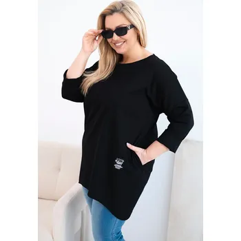 Dámská halenka Dámská blůza Plus Size s delším zadním dílem a dlouhým rukávem černá Barva: Černá, Velikost: universal