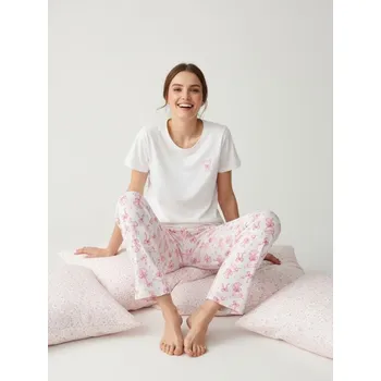 Dámské pyžamo Sinsay - Dvoudílné pyžamo s motivem mašliček a skleniček - bílá - 374IH-00P - 374IH-00P-M