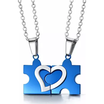 Přívěsek Ocelové přívěsky puzzle srdce modré - Model BEZ ŘETÍZKŮ (pouze přívěsky)