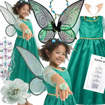Karnevalový kostým KOSTÝM ELF VÍLA KŘÍDLA věnec UŠI SKŘÍTKA Cosplay LESNÍ NYMFA L 120-130