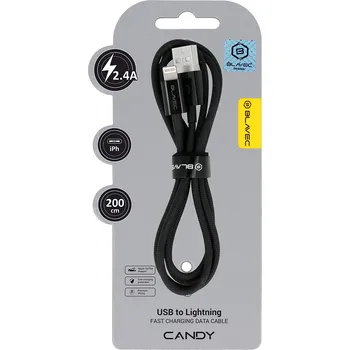 Datový kabel Blavec Candy Braided USB-A - Lightning 2,4A 2m (CCA-UL24B20) černý